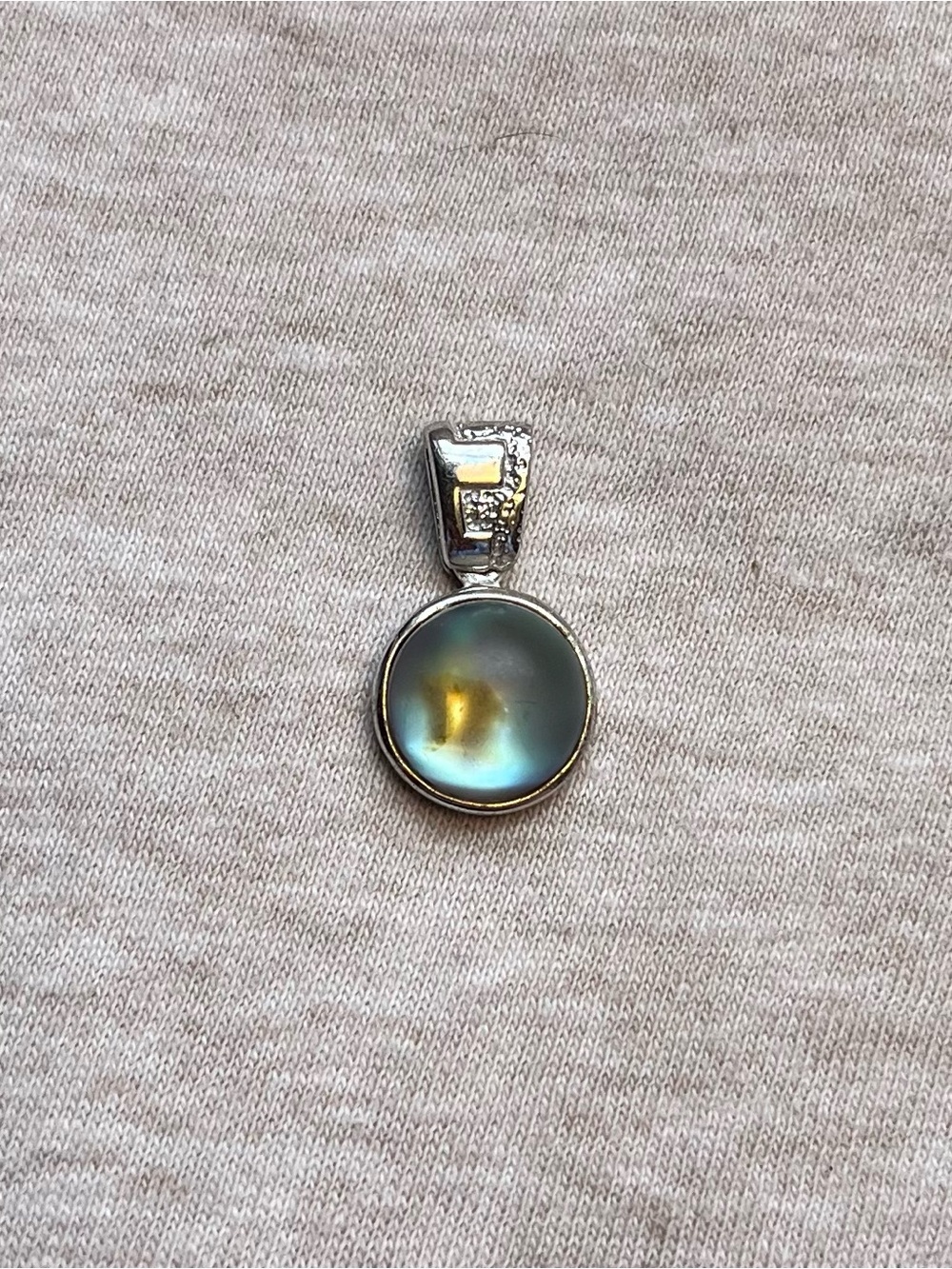 Vintage Australian Shell and Glass Blue-Green Round Pendant